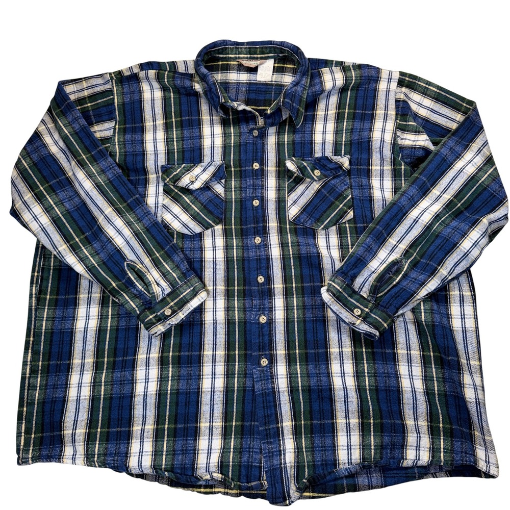 Vintage Winter Run Plaid Flannel Shirt Mens 5XLT Blue Green Button Down USA Made - Picture 2 of 6